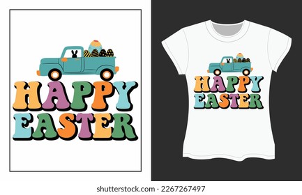 Happy Easter Retro Sublimation Design. Retro Happy Easter Day SVG T-shirt Design.