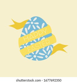 "Happy easter" ribbon around egg , vector and illustration