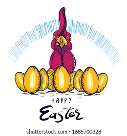 Happy easter. Rooster. Eggs. Easter card