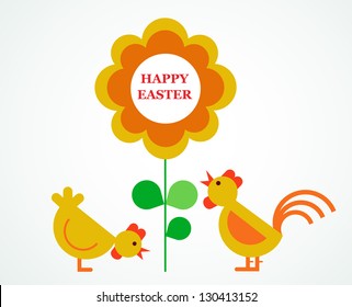 happy easter; rooster and flower card