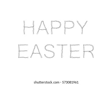 Happy easter with roughen edges on white background.