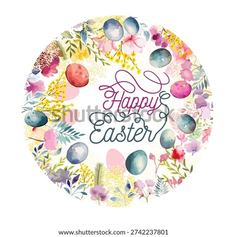 Happy Easter Round postcard. Easter card with egg. hand drawn. Not AI, Vector illustration