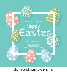 Happy Easter sale background with Egg. Vector illustration. Wallpaper, flyers, invitation, posters, brochure, banners