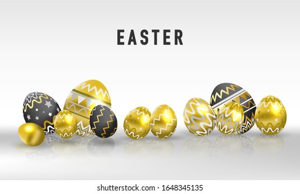 Felices vendas de Pascua. huevos dorados brillantes