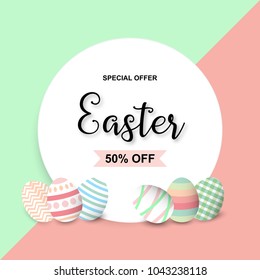 Happy Easter sale background template with colorful eggs. Happy Easter big sale banner with colorful Eggs. Vector illustration EPS10.