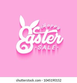Happy Easter Sale. Background With White Rabbit. Vector illustration.