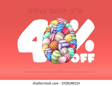 Happy Easter Sale banner. Easter Sale 50 off banner template with many Colorful Painted Easter Eggs. Vector illustration