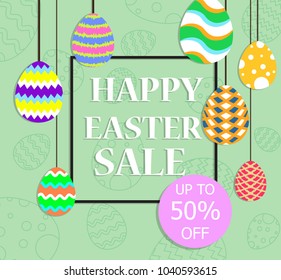 Happy Easter for sale banner background template with colorful egg - Vector illustration