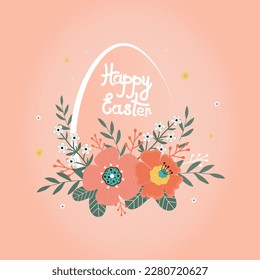 Happy easter sale banner. Flowers with the easter egg on pink background. Can be add text. Design for banner, poster, postcard. EPS10.