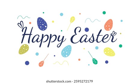 Happy Easter sale banner, greeting card. Trendy design with typography. Horizontal minimalist festive art