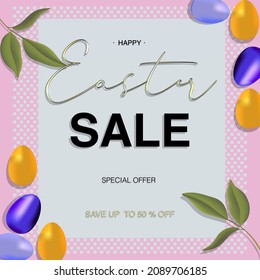 Happy Easter sale banner. Easter Sales special offer text design with hand lettering for business, holiday shopping, promotion and advertising. Vector illustration.