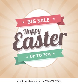 Happy Easter Sale big sale illustration in flat style with ribbons and egg. Vector illustration.