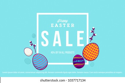 Happy Easter Sale Poster. Creative 3D Style Design with Colorful Eggs. ideal for Web, Page, Banner, Card, Promotion