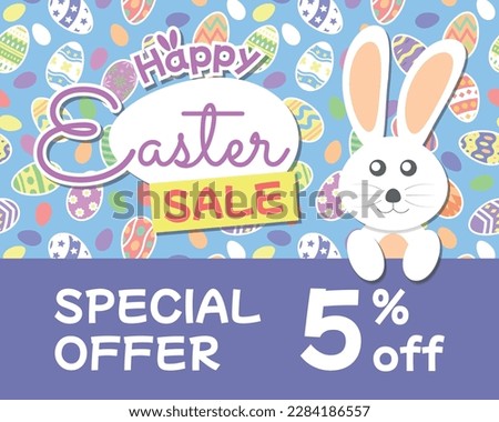 Happy Easter Sale Special Offer 5% off with Rabbit Illustration and Easter Egg Background
