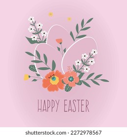 Happy easter sale. Spring flowers with the easter eggs on purple background. Can be add text. Design for banner, poster, postcard. EPS10.