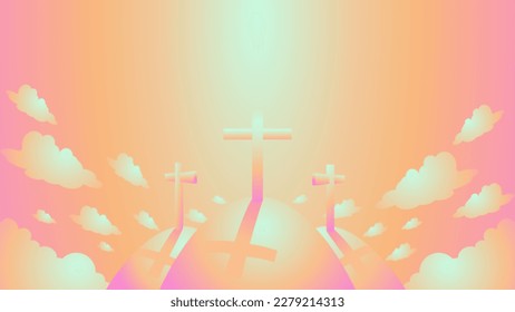 Happy Easter. Easter scene with cross. Jesus Christ. For greeting card, presentation artwork or background and wallpaper	
