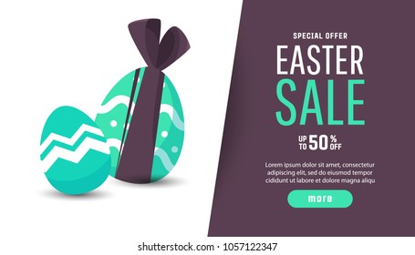 Happy Easter scene with  eggs and rabbits.  Concept for banner, flyer, invitation, greeting card, holiday backgrounds.