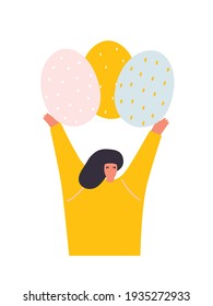 Happy Easter scene with people cartoon vector illustration. Easter street events, festival and fair, banner, poster design. 