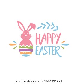 Happy Easter Script Lettering Logo Icon Vector Background Template. 