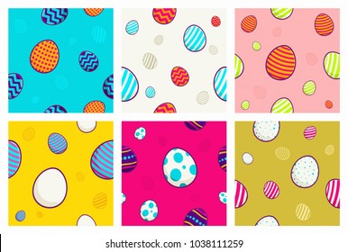 Happy Easter Seamless Background Cards with Colorful Eggs Illustration