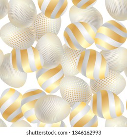 Happy Easter Seamless background with gold shine decorated egg. Vector illustration greeting card, ad, promotion, poster, flyer. Joyful wishes, holiday greeting