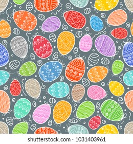 Happy Easter seamless background. Vector seamless pattern of color easter elements