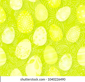 Happy Easter. Seamless Easter eggs pattern with different texture. 3d render realistic vector illustration. Spring holiday design.