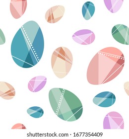 Happy Easter seamless pattern with colorful eggs. Vector illustration flat style design with decorated painted Easter eggs for invitations, prints, wrapping paper,  greeting card