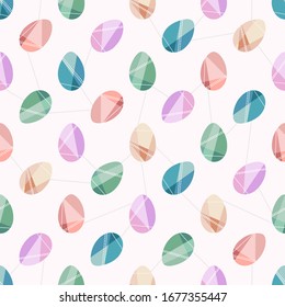Happy Easter seamless pattern with colorful eggs. Vector illustration flat style design with decorated painted Easter eggs for invitations, prints, wrapping paper,  greeting card