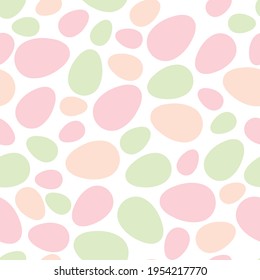 Feliz Pascua sin costuras con huevos coloridos sobre fondo blanco. Diseño de puntos de polka para tarjetas, postales, papel pintado, afiches. Ilustración de material vectorial. Estilo de caricatura.