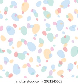 Happy Easter seamless pattern with colorful eggs on white background. Polka dots design for card, postcard, wallpaper, posters. Vector stock illustration. Cartoon style.