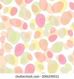Happy Easter seamless pattern with colorful eggs on white background. Polka dots design for card, postcard, wallpaper, posters. Vector stock illustration. Cartoon style.