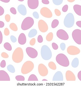 Happy Easter seamless pattern with colorful eggs on white background. Polka dots design for card, postcard, wallpaper, posters. Vector stock illustration. Cartoon style.