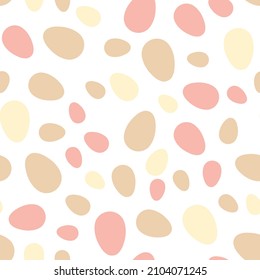 Happy Easter seamless pattern with colorful eggs on white background. Polka dots design for card, postcard, wallpaper, posters. Vector stock illustration. Cartoon style.