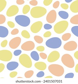 Happy Easter seamless pattern with colorful eggs on white background. Polka dots design for card, postcard, wallpaper, posters. Vector stock illustration. Cartoon style.