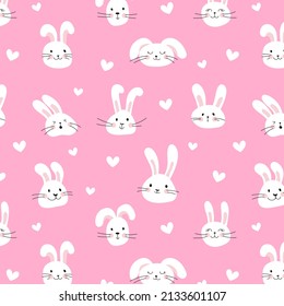 Happy Easter seamless pattern of cute rabbit heads. Funny bunny