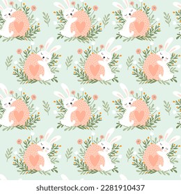 Happy easter seamless pattern with cute rabbit. Vector illustrations