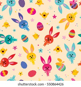 Happy Easter seamless pattern with cute bunnies