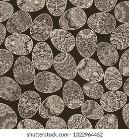 Happy Easter seamless pattern with decorated painted Easter eggs. Vector design for greeting invitation cards, print, wrapping paper