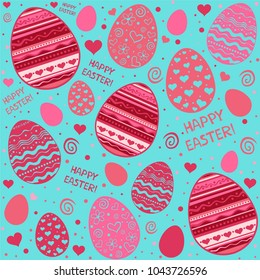 Happy Easter! Easter seamless pattern with eggs. Easter wallpaper. Easter eggs. Perfect for wallpaper, gift paper, pattern fills, web page background, spring greeting cards. Vector Illustration