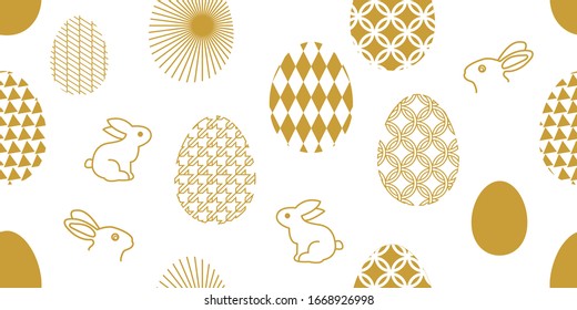 Happy Easter. Seamless pattern with eggs and rabbits. Template for gift wrappings, cards and other designs.