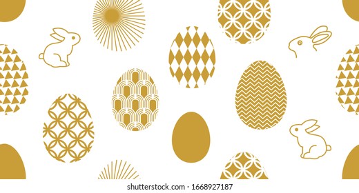 Happy Easter. Seamless pattern with eggs and bunnies. Template for gift wrappings, cards and other designs.