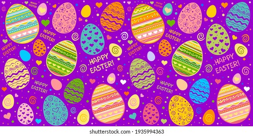 Happy Easter! Easter seamless pattern with eggs. Easter wallpaper. Easter eggs. Perfect for wallpaper, gift paper, pattern fills, web page background, spring greeting cards. Vector  illustration