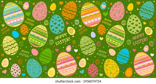 Happy Easter! Easter seamless pattern with eggs. Easter wallpaper. Easter eggs. Perfect for wallpaper, gift paper, pattern fills, web page background, spring greeting cards. Vector illustration