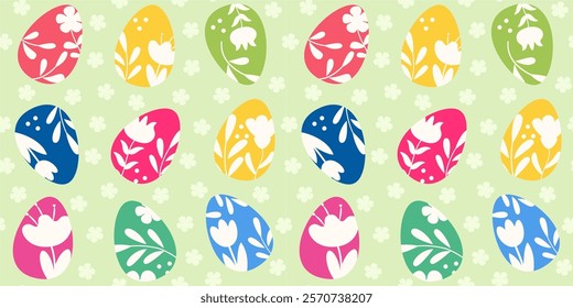 Happy Easter seamless pattern with easter eggs. Vector illustration in flat design.
