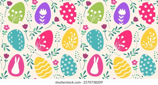 Happy Easter seamless pattern with easter eggs. Vector illustration in flat design.
