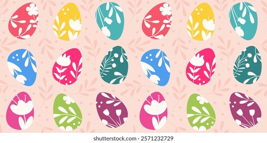 Happy Easter seamless pattern with easter eggs. Vector illustration in flat design.
