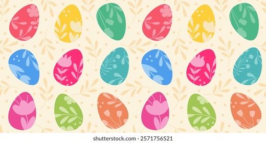 Happy Easter seamless pattern with easter eggs. Vector illustration in flat design.
