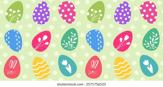 Happy Easter seamless pattern with easter eggs. Vector illustration in flat design.
