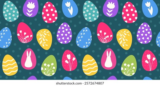 Happy Easter seamless pattern with easter eggs. Vector illustration in flat design.
